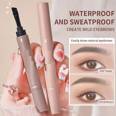 HUZURLU 2 in 1 waterproof brows pen Long-lasting eye brow liner(grey)