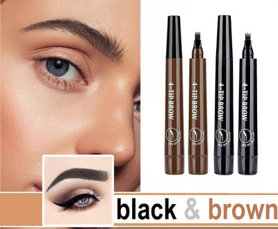 Sheny 4 Micro-Fork Eyebrow Pen Applicator Creates Flawless Natural Looking Brows(black & brown)