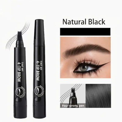 MYEONG 4 Fork Tip Eyebrow Pen Waterproof 3D Brow Pen(Black)