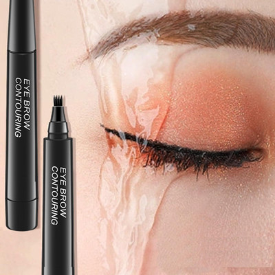 Emijun 4 WAY Eyebrow Pen - Microblading Eyebrow Pencil with a Micro-Fork Tip Applicator 2.5 g(BLACK)