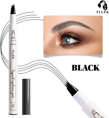 FLLEK 4 Point Eyebrow Pencil Waterproof Liquid Eyebrow Pen Makeup Long Lasting(BLACK)