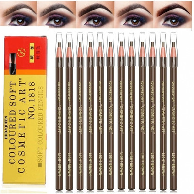 HUDAQUEEN Set of 12 Brown Eyebrow Pencil Microblading Effect Waterproof 1818(Brown)