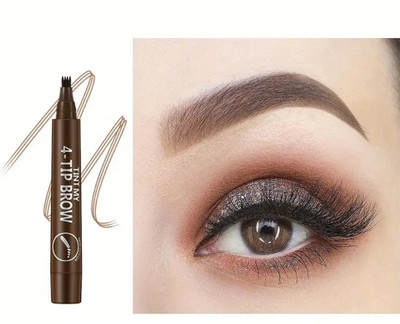 manasona Eyebrow Tattoo Pen Waterproof 4 Points Eyebrow Pen Liquid Brow Pencil(BROWN)