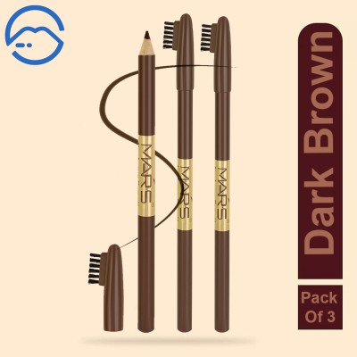 MARS Waterproof Eyebrow Pencil With Brush | Smudge Proof Eyebrow Definer Pencil(02-Dark Brown Pack Of 3)