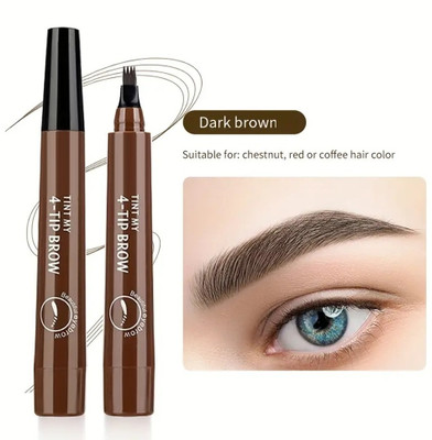 MYEONG 4 Micro-Fork Eyebrow Pen Applicator Creates Flawless Natural Looking Brows Pen(Brown)