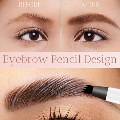 MYEONG 4 Micro-Fork Eyebrow Pen Eyebrows Liquid Makeup Pencil(Black)