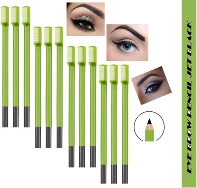 MYEONG Black Perfect Eyebrow And Enhancer Pencil Pack Of 12(Black)