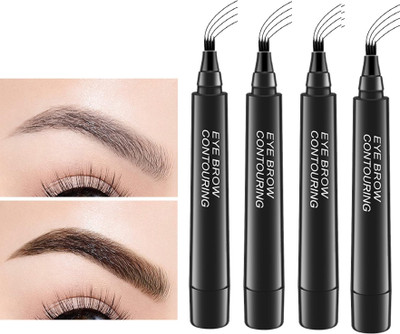 ADJD 4 Forked Eyebrow Pen Natural Looking Long Lasting Fashion(Black)