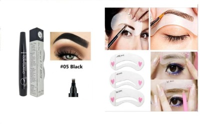 Digital Shoppy TINT MY 4-TIP BROW Liquid Eyebrow Pencil (No4)(Black Brown)and 3Style Stencil.(Black Brown)