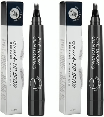 Glovasilk 2 Pcs Eyebrow Pencil Combo - Waterproof Microblading, Fine Sketch Tip, Black(Black)