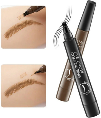 tanvi27 Forked Brushes 4D Microblading Brown & Black Eyebrow Pencil Waterproof(Brown & Black)
