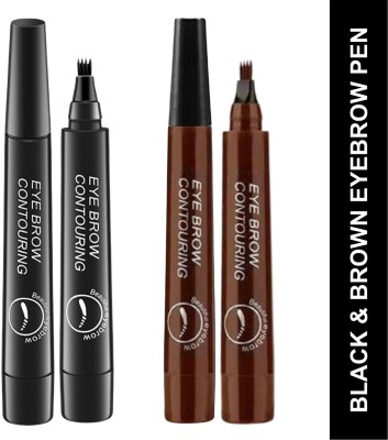 eyurva water proof eyebrow pen combo | black & brown eyebrow contouring pen(Black, Brown)