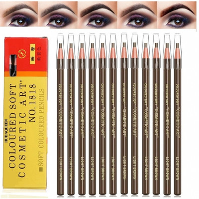 HUDAQUEEN Set of 12 Brown Eyebrow Pencil Easy Glide Formula 1818(Brown)