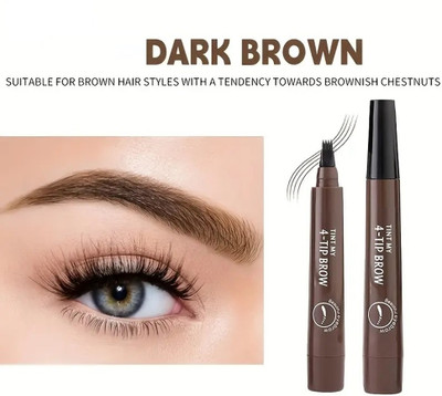 MYEONG Eye Brow Contouring Pen Waterproof Eyebrow Pencil 4 Micro Fork Tip Pen 2.5 g(Brown)