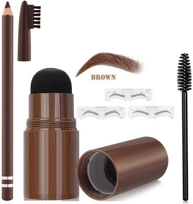 YAWI Perfect Eyebrow Pencil, Dark Brown Paired With 3 Pairs Of Eyebrow Stamp(BROWN)