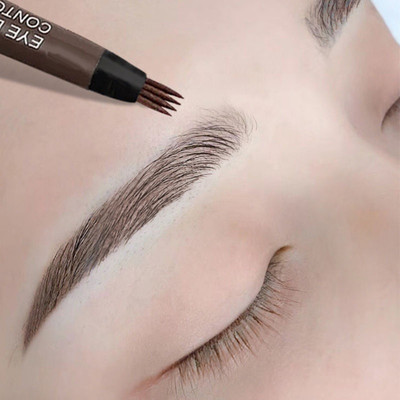 MYEONG 4 Micro-Fork Brown Eyebrow Pen Applicator Creates Flawless Natural Looking Brows 2.5 g(Brown)