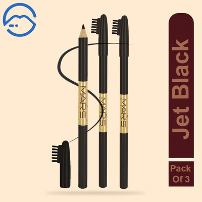 MARS Waterproof Eyebrow Pencil With Brush | Smudge Proof Eyebrow Definer Pencil(01-Jet Black Pack Of 3)