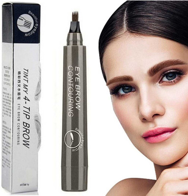 LOVE HUDA Eye brow Contouring Pen Waterproof Eyebrow Pencil 4 Micro Fork Tip Applicator(Brown)