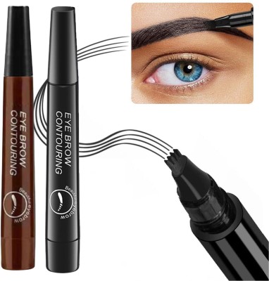 eyurva black & brown eyebrow makeup pen combo | microblading clear eyebrow pen(Black, Brown)