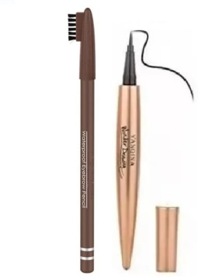 WECHARMERZ Smudge Proof Eyebrow Pencil Brush With Black Eyeliner Pen Pack Of 2(Brown+Black)