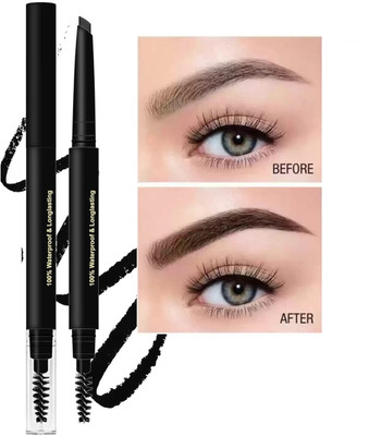 GULGLOW99 Eyebrow Pencil 2 Packs, Waterproof Smudge-Proof Brow Pencil with Brow Brush(BLACK)