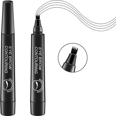 LOVE HUDA Eyebrow Contouring Pencil Waterproof HD Eyebrow Pen 4 Micro Fork Tip Applicator(Black)