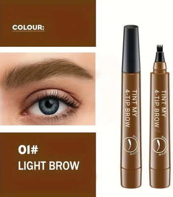 manasona Smudge-Proof Microblading Waterproof Eyebrow Pen, 4-Tip Split Head Design,(LIGHT BROWN)