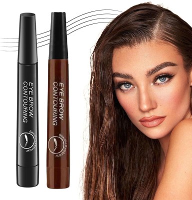 eyurva black & brown eyebrow contouring pen combo | eyebrow pen with 4 Micro Fork Tip(Black, Brown)