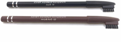 MYEONG Eye Brow Pencil 2 in 1 Dual Function Brow Filling Pencil with Spoolie((Black, Dark Brown))