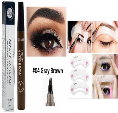 Digital Shoppy TINT MY 4-TIP BROW Liquid Eyebrow Pencil (No 4) (Grey Brown)and3 Style Stencil.(Grey Brown)
