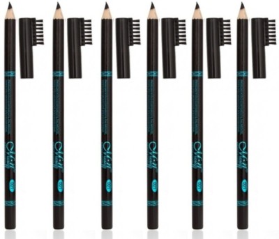 INDIANA HUDA 6 Pcs Long Lasting And Waterprof Jet Black Perfect Eyebrow Pencil With Brush(Black)