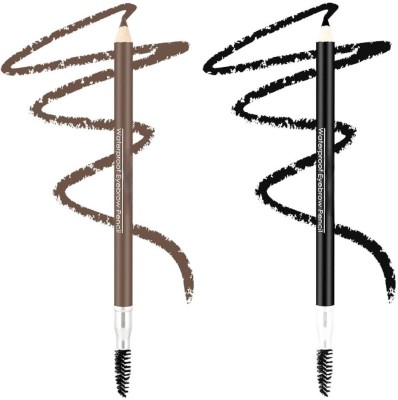 WECHARMERZ Waterproof Eyebrow Pencil With Mascara Brush Pack OF 2(Medium Brown+Black)