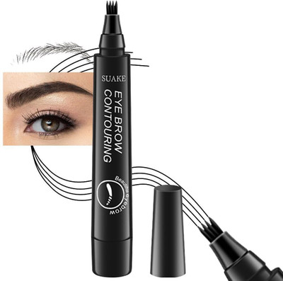 Glovasilk Eyebrow Liquid Pen Black,4 Micro-Fork Tip,Waterproof,Smudge-Proof & Long-Lasting(Black)