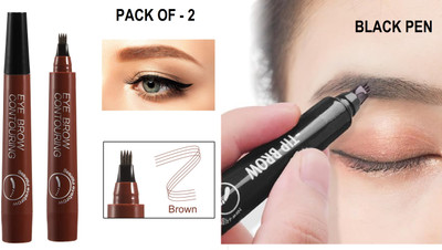 Sheny Eye brow Contouring Pen Waterproof Eyebrow Pencil 4 Micro Fork Tip Applicator(black & brown)