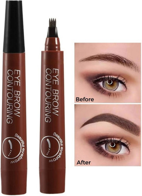 LOVE HUDA Eye brow Contouring Pen Waterproof Eyebrow Pencil 4 Micro Fork Tip Applicator(Light Brown)