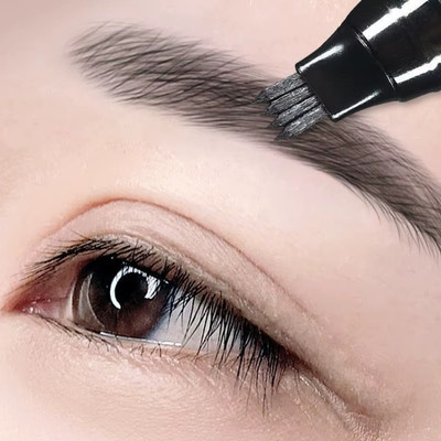 MYEONG 4-Tip Eyeliner Pen 3D Waterproof Micro-blade Eyebrow Pen Contour Pen(Black)