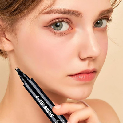 EVERERIN 4 Micro-Fork Tip Brow, Microblading Clear Eyebrow Pen Stays on All Day 2.5 g(BLACK)