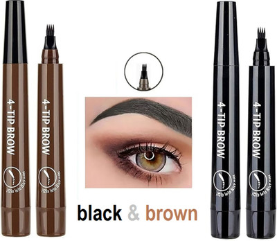 Sheny Eye brow Contouring Pencil Waterproof Eyebrow Pen 4 Micro(black & brown)