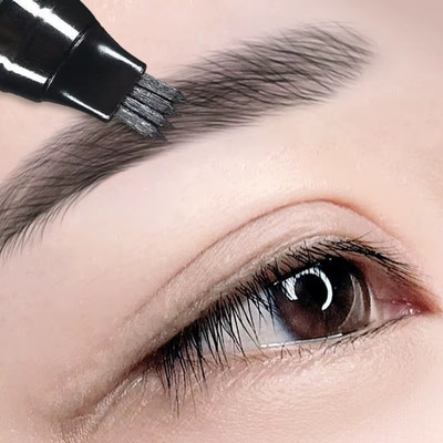 MYEONG 4-Tip Eye Brow Pen 3D Waterproof Micro-blade Eyebrow Pen Contour Pen(Black)