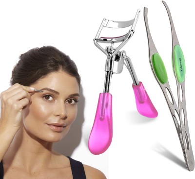 MAJESTIQUE Eyelash Curler with Slant Tip Tweezer, Suitable for All Eye Shapes - 2Pcs