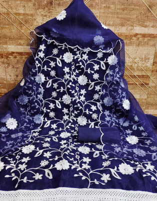 Samah Organza Embroidered, Embellished, Self Design Salwar Suit Material