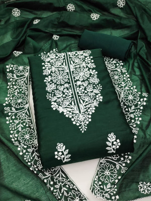 FLAPION CREATION Chanderi Embroidered Salwar Suit Material