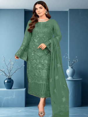 Dealbazaars Corporation Georgette Dyed, Embroidered, Embellished, Self Design Salwar Suit Material