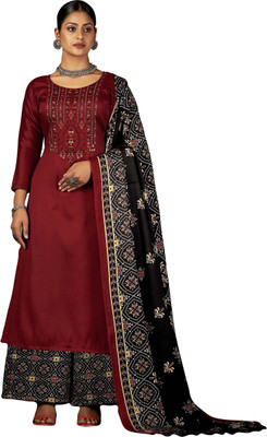 DRAVINAM Trends Wool Embroidered Salwar Suit Material