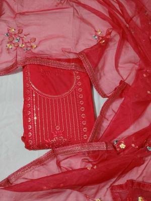 AmanVastra Silk Blend Embroidered Salwar Suit Material