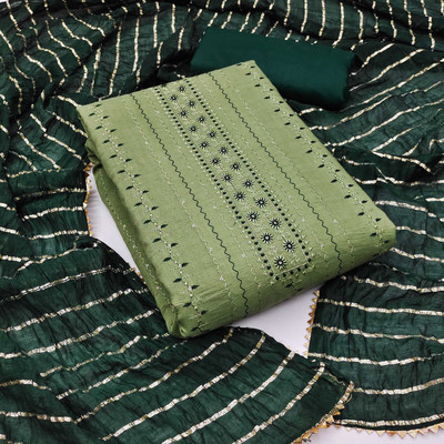 PANZORA Cotton Blend Embroidered Salwar Suit Material
