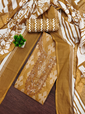 PandadiSaree Cotton Blend Embroidered, Floral Print Salwar Suit Material