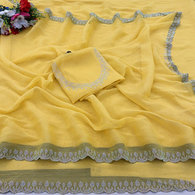 EthnicAura Organza Embellished Blouse Material