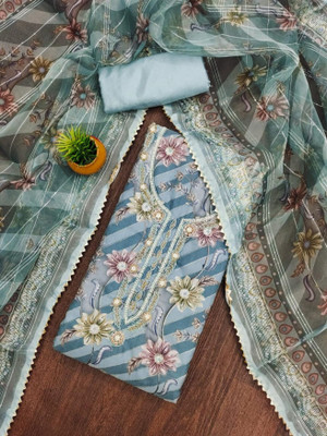 PANZORA Organza Embroidered Salwar Suit Material