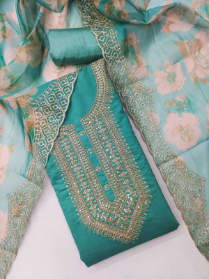 NIDHI'S FASHION Silk Blend Embroidered Salwar Suit Material